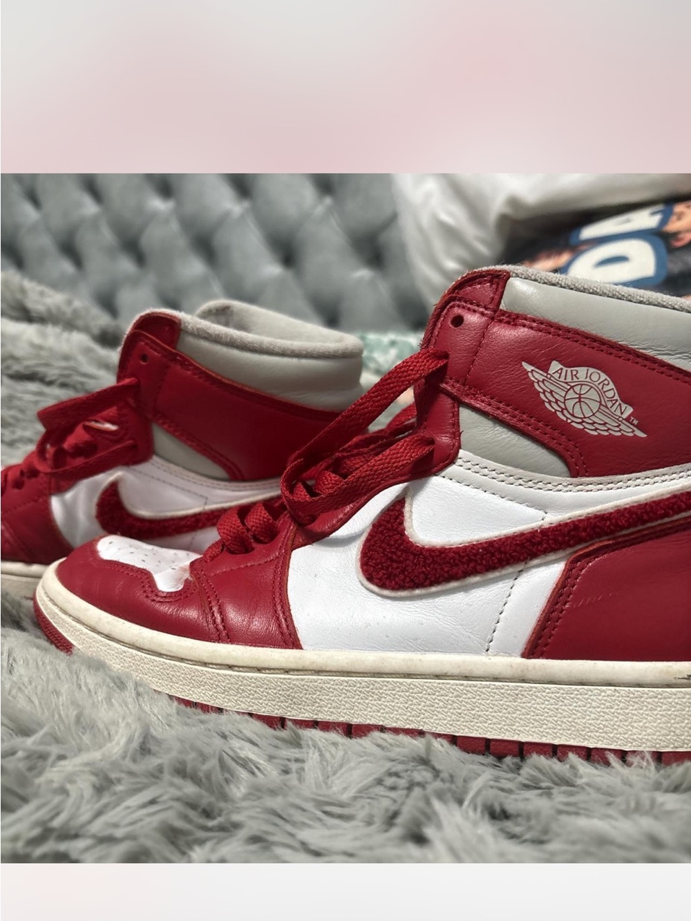 Jordan Women's Red and White High-Top Sneakers with Retro Wings Logo